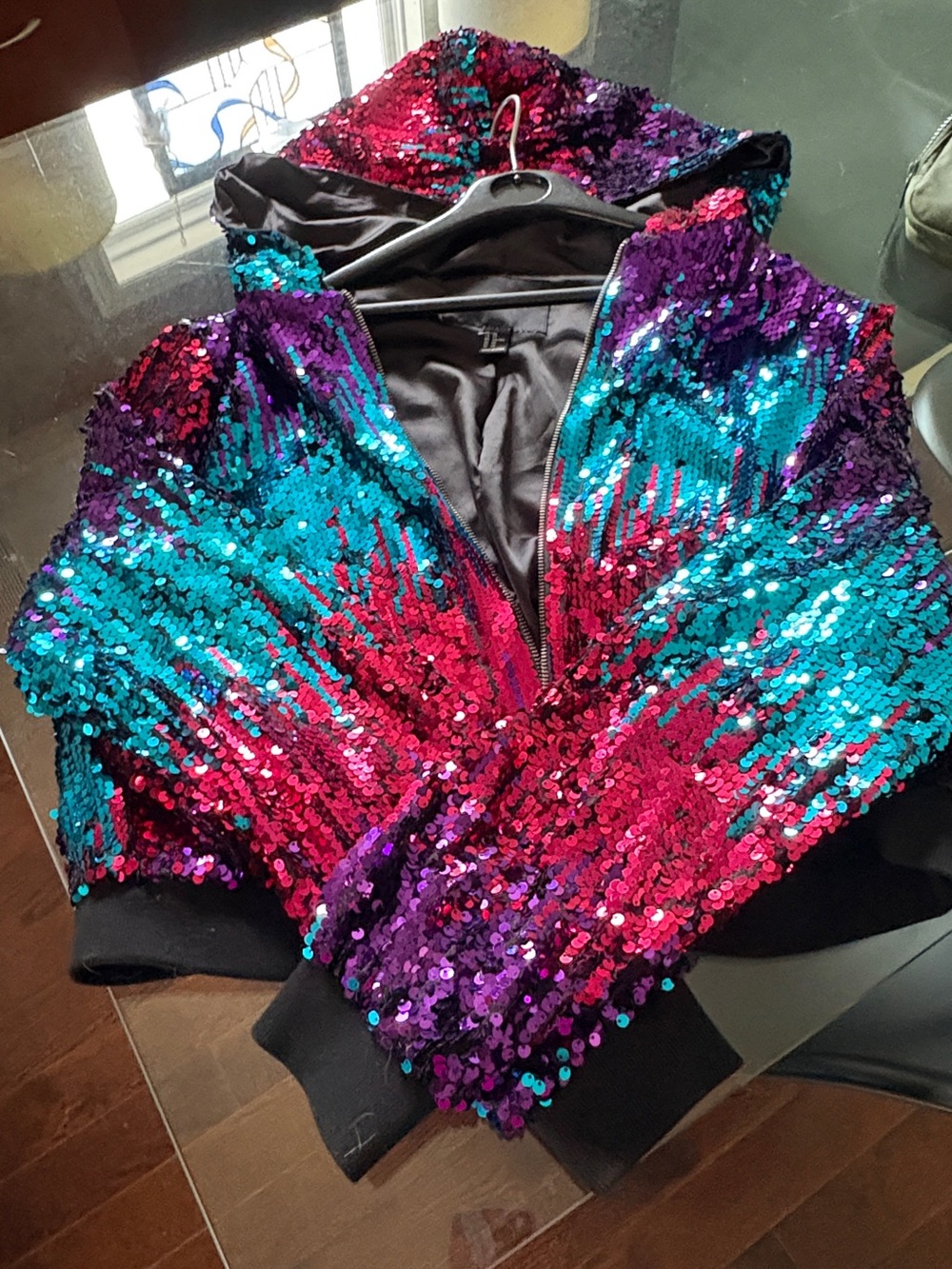 Forever 21 Multicolor Sequin Bomber Jacket - Teal, Fuchsia, Purple